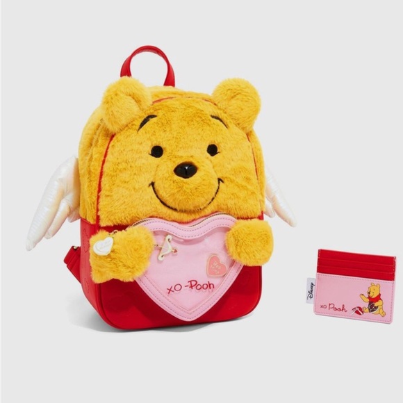 Her Universe Handbags - Her Universe Pooh Bear Plush Backpack with Red and Pink Accents